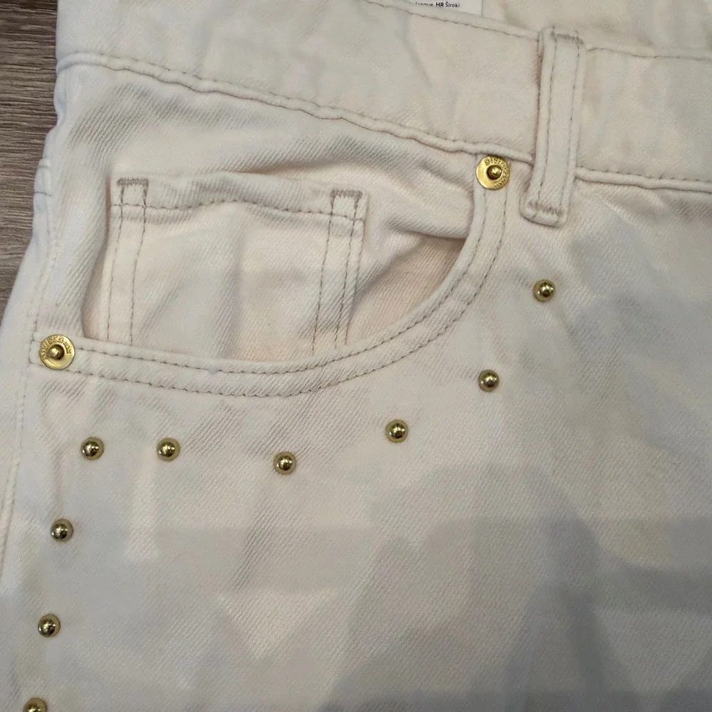 H&M Divided Wide High Waist Jeans Cream Studded Full Length Cotton 12/32 - Picture 9 of 9